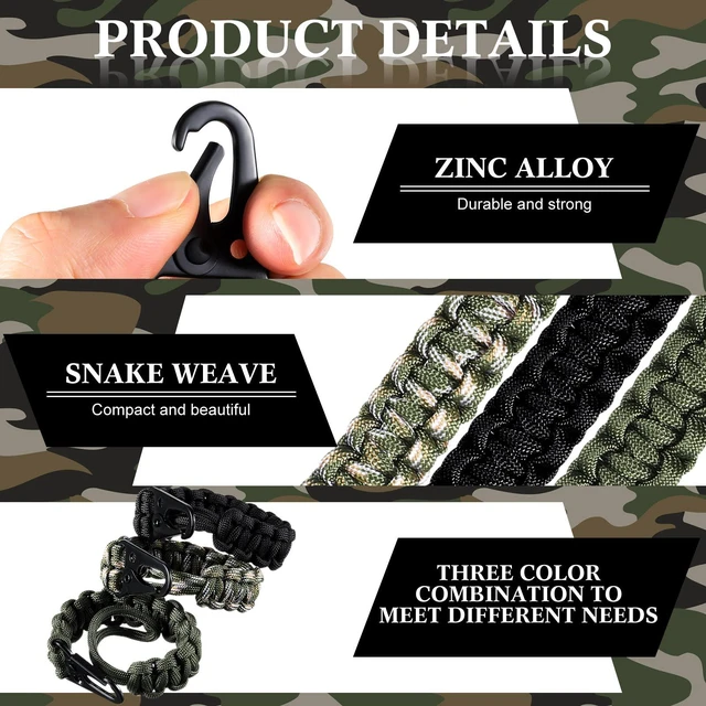 Alt view image 3 of 6 - 3 Pcs 550 Paracord Lanyard Keychain,Black, Green, Camouflage Green