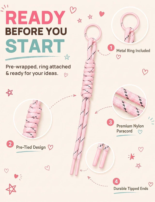 Alt view image 4 of 7 - 12PCS Paracord Keychain Kit, Paracord Bag Charm, Nylon Cords with Rings | 12-Color Rope Keychain Cords, Compatible with Paracord Beads & Chunky Letter Beads, for Bag, Purse, Backpack & Handbag