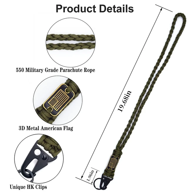 Alt view image 3 of 7 - 2 Pcs Heavy Duty Braided Paracord Lanyard Keychain with USA Flag, Parachute Rope Necklace Keychains, Braided Strong Lanyard for Outdoor Activities, Camera, Keys, Whistle, Traveling