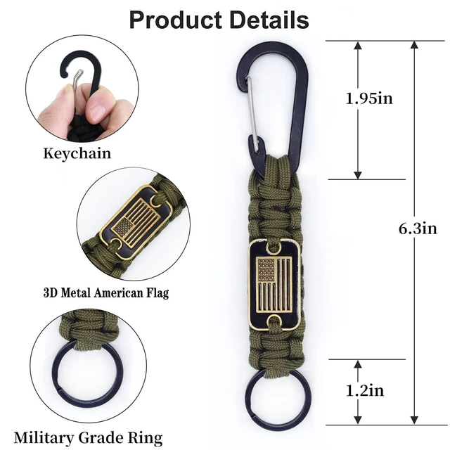 Alt view image 4 of 7 - 2 Pcs Heavy Duty Braided Paracord Lanyard Keychain with USA Flag, Parachute Rope Necklace Keychains, Braided Strong Lanyard for Outdoor Activities, Camera, Keys, Whistle, Traveling