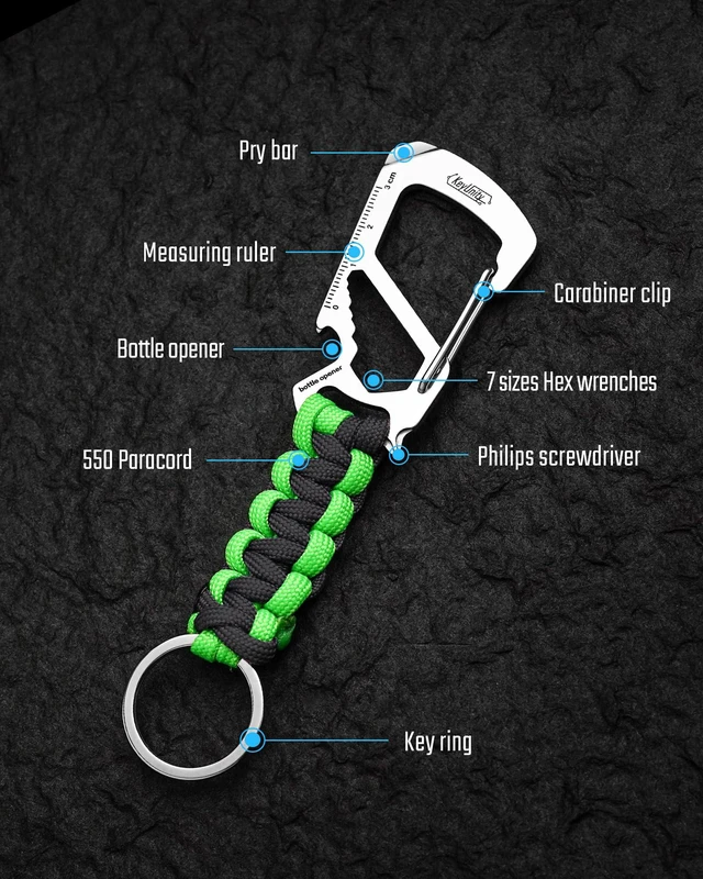 Alt view image 4 of 7 - KC00 Paracord Keychain Carabiner Clip Multitool for Outdoor Carry | 550 Parachute Cord Design, Lightweight Utility Gear, Backpack Accessory, Everyday Carry