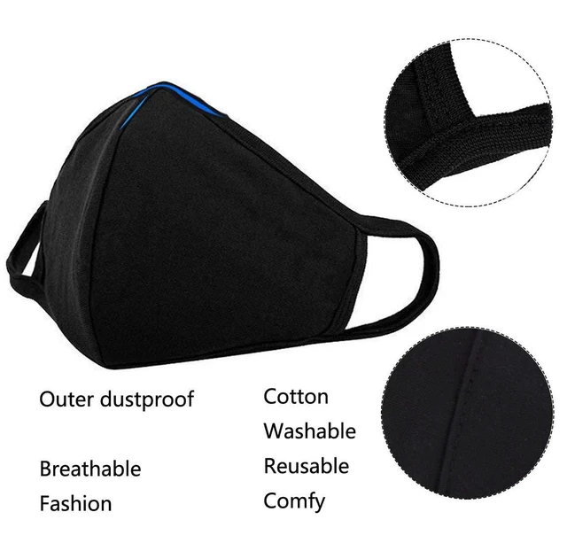 Alt view image 3 of 7 - 6pcs/Pack Black Mask Windproof Dustproof Masks Breathable Reusable Washed for Outdoor Sport Half Face Earloop Cotton Masks