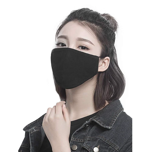 Alt view image 6 of 7 - 6pcs/Pack Black Mask Windproof Dustproof Masks Breathable Reusable Washed for Outdoor Sport Half Face Earloop Cotton Masks