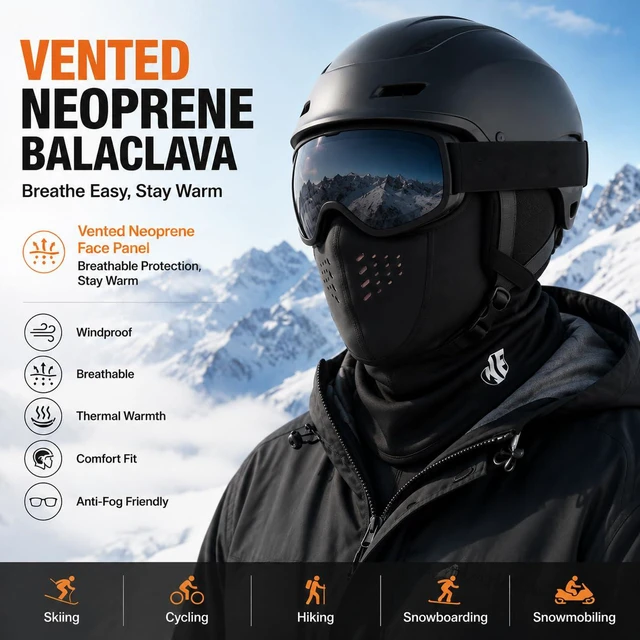 Alt view image 2 of 7 - Winter Balaclava Ski Mask Men Warm for Cold Weather Ski Motorcycle | Vented Neoprene Face Panel, Movable & Breathable, Anti-Fog Thermal Warmth, Snowboard Snowmobile Cycling Outdoor Work