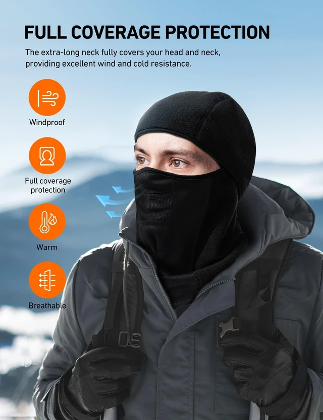 Alt view image 4 of 7 - Windproof Ski Mask, Winter Thermal Fleece Balaclava, Black-M | Breathable Mesh Cold Weather Face Cover for Men & Women, Full Face Mask for Skiing Snowboarding Motorcycle, Fit 21.5-23"