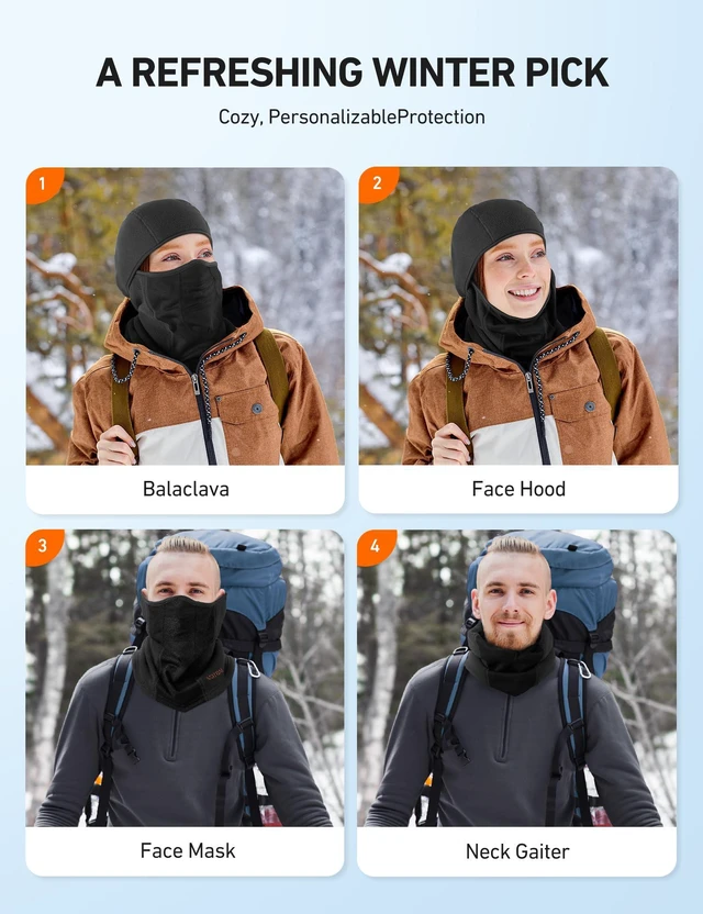 Alt view image 6 of 7 - Windproof Ski Mask, Winter Thermal Fleece Balaclava, Black-M | Breathable Mesh Cold Weather Face Cover for Men & Women, Full Face Mask for Skiing Snowboarding Motorcycle, Fit 21.5-23"