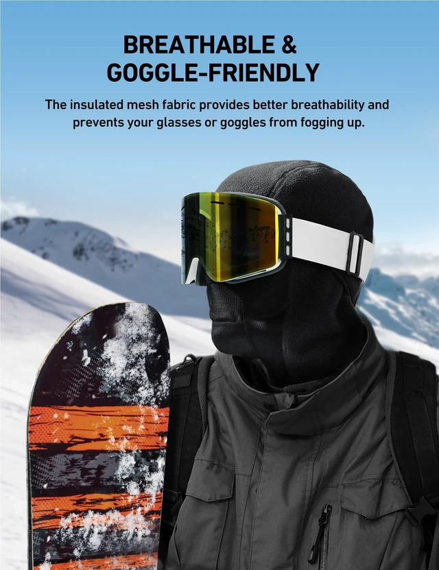 Alt view image 7 of 7 - Windproof Ski Mask, Winter Thermal Fleece Balaclava, Black-M | Breathable Mesh Cold Weather Face Cover for Men & Women, Full Face Mask for Skiing Snowboarding Motorcycle, Fit 21.5-23"