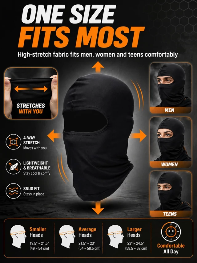 Alt view image 2 of 6 - 6 Pcs Ski Balaclava Men Full Face Cover Mask,Black,Classic | UV Sun Protection, Ice Silk Feel, Black Balaclava Mask, Windproof, for Outdoor Sports Cycling, for Men Women Summer Winter