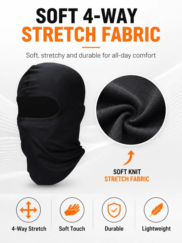 Alt view image 4 of 6 - 6 Pcs Ski Balaclava Men Full Face Cover Mask,Black,Classic | UV Sun Protection, Ice Silk Feel, Black Balaclava Mask, Windproof, for Outdoor Sports Cycling, for Men Women Summer Winter