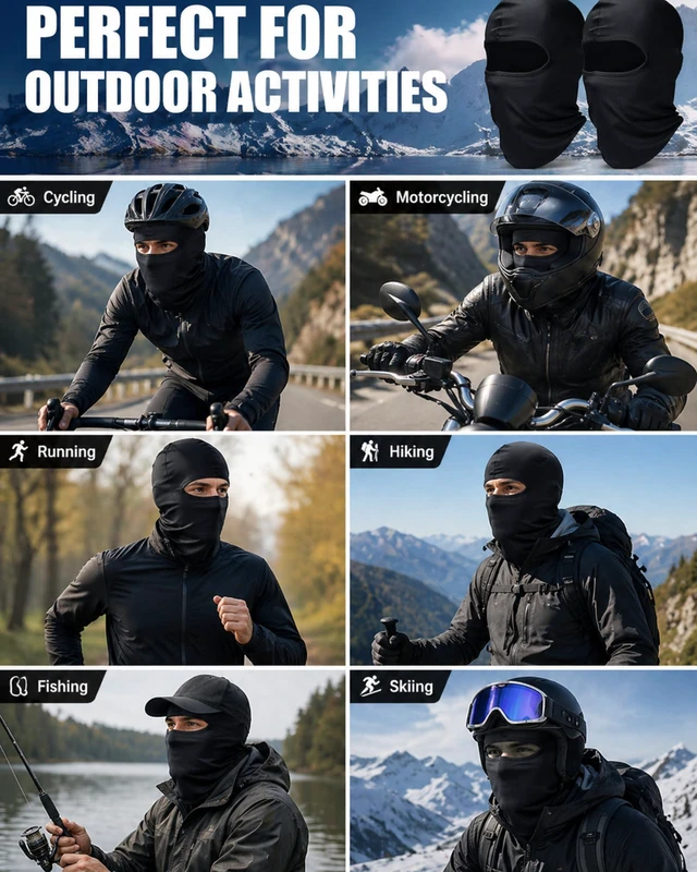 Alt view image 5 of 6 - 6 Pcs Ski Balaclava Men Full Face Cover Mask,Black,Classic | UV Sun Protection, Ice Silk Feel, Black Balaclava Mask, Windproof, for Outdoor Sports Cycling, for Men Women Summer Winter