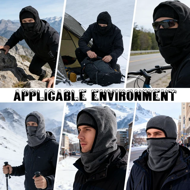 Alt view image 3 of 7 - Outdoor Winter Warm Hat Neckband Integrated Cycling Ski Mask, Winter Windproof Balaclava Fleece Thermal Warm Full Faces Ski Head Face Outdoor Mask Hood Cycling Cap Cover Thermal Hat, Dark Gray