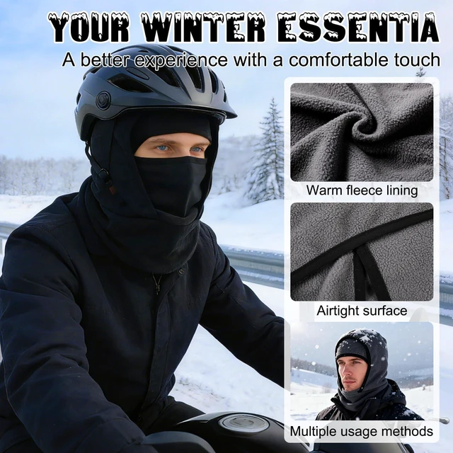 Alt view image 4 of 7 - Outdoor Winter Warm Hat Neckband Integrated Cycling Ski Mask, Winter Windproof Balaclava Fleece Thermal Warm Full Faces Ski Head Face Outdoor Mask Hood Cycling Cap Cover Thermal Hat, Dark Gray