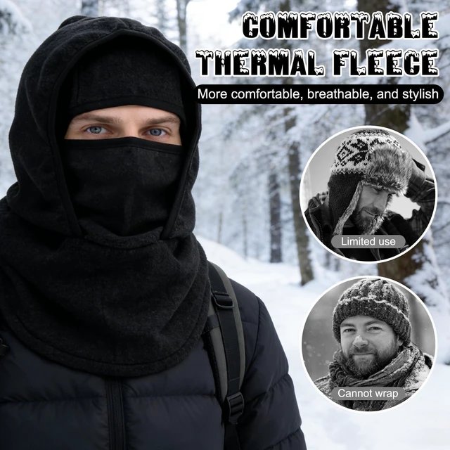 Alt view image 5 of 7 - Outdoor Winter Warm Hat Neckband Integrated Cycling Ski Mask, Winter Windproof Balaclava Fleece Thermal Warm Full Faces Ski Head Face Outdoor Mask Hood Cycling Cap Cover Thermal Hat, Dark Gray