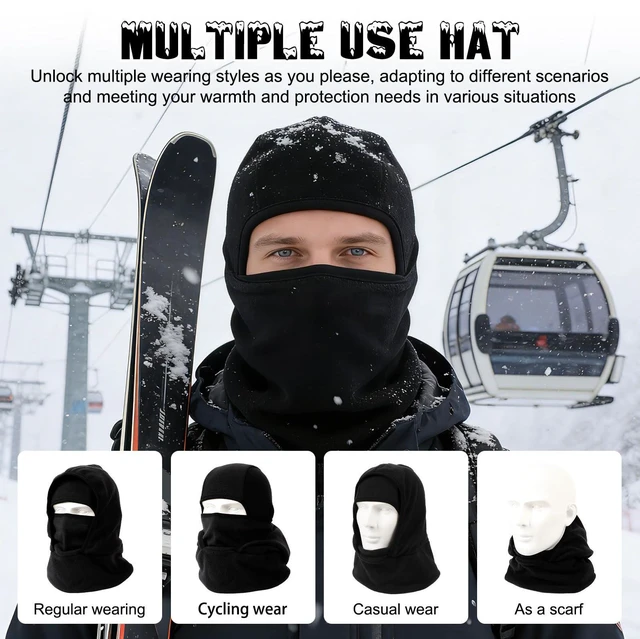 Alt view image 7 of 7 - Outdoor Winter Warm Hat Neckband Integrated Cycling Ski Mask, Winter Windproof Balaclava Fleece Thermal Warm Full Faces Ski Head Face Outdoor Mask Hood Cycling Cap Cover Thermal Hat, Dark Gray