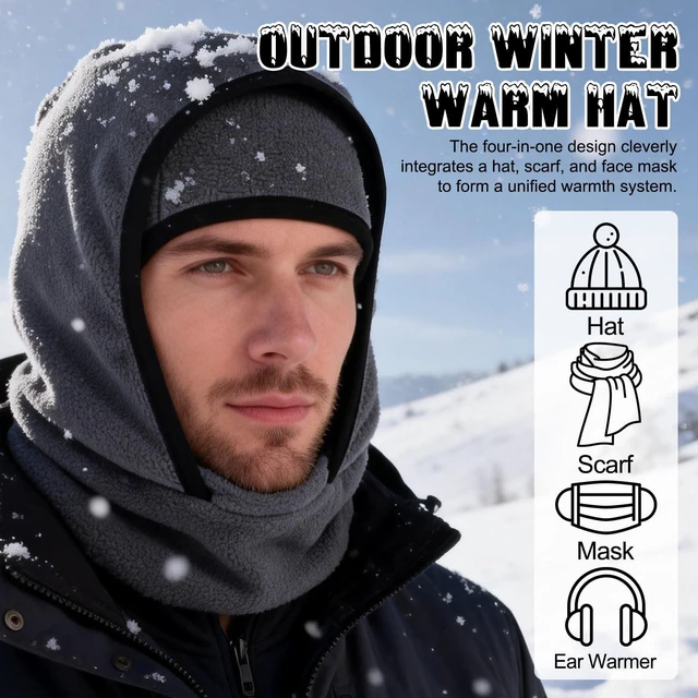 Alt view image 6 of 7 - Outdoor Winter Warm Hat Neckband Integrated Cycling Ski Mask, Winter Windproof Balaclava Fleece Thermal Warm Full Faces Ski Head Face Outdoor Mask Hood Cycling Cap Cover Thermal Hat, Dark Gray