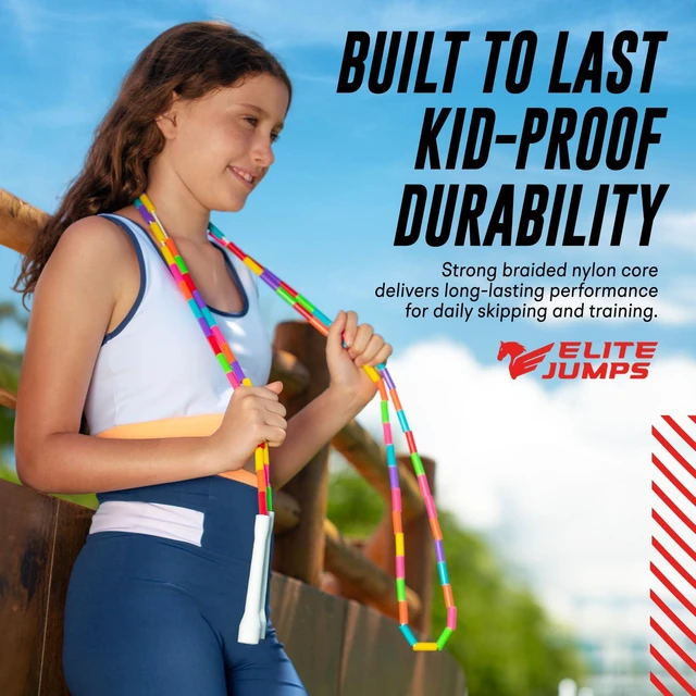 Alt view image 7 of 7 - Elite Jumps Beaded Kids Jump Rope, Adjustable, Pink Purple, 7 ft | Shatterproof segmented beads. Tangle-free and lightweight. Fun fitness and outdoor play for kids.