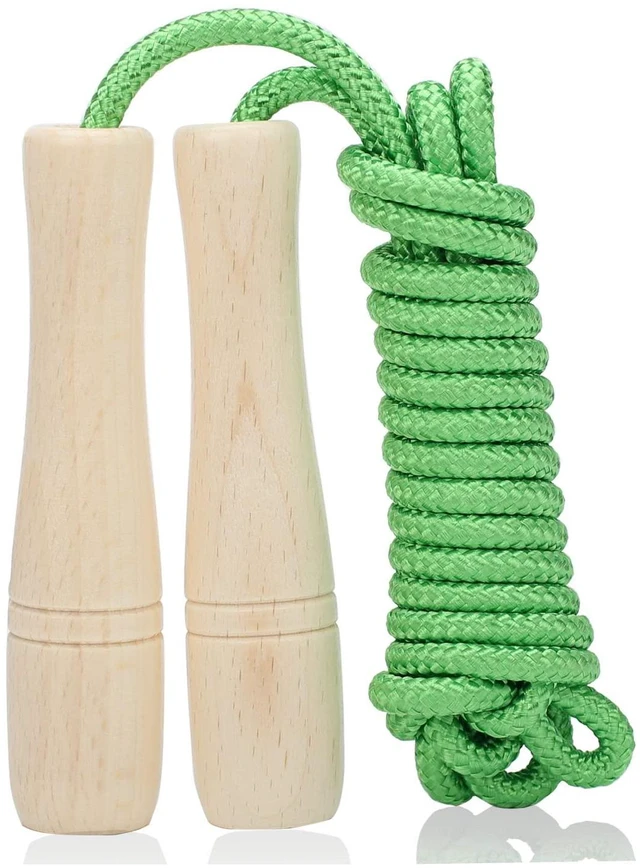 Main image of Jump Rope for Kids, Adjustable Toddler Skipping Rope with Wooden Handle, 8.5ft Child Jumping rope for Girls and Boys Workout Outdoor Activity (Green)