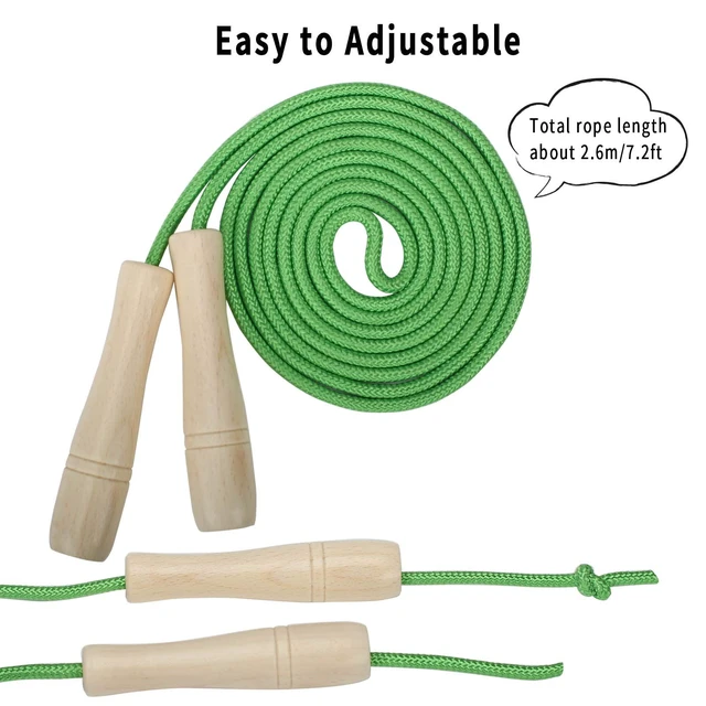 Alt view image 3 of 7 - Jump Rope for Kids, Adjustable Toddler Skipping Rope with Wooden Handle, 8.5ft Child Jumping rope for Girls and Boys Workout Outdoor Activity (Green)