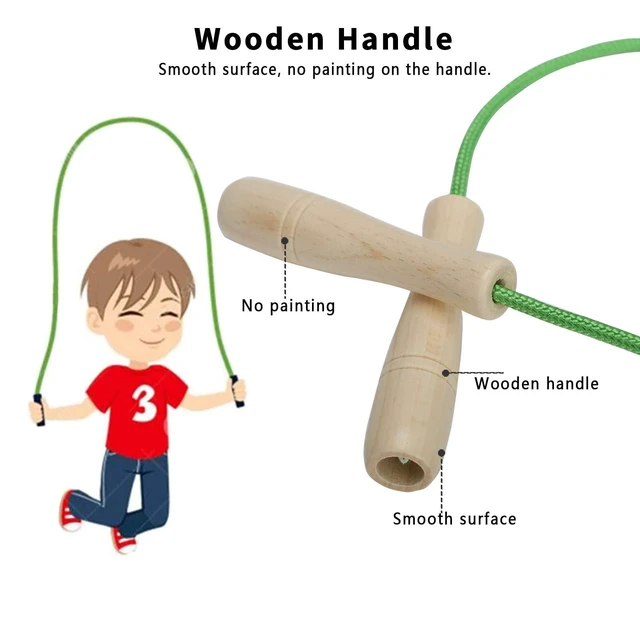 Alt view image 7 of 7 - Jump Rope for Kids, Adjustable Toddler Skipping Rope with Wooden Handle, 8.5ft Child Jumping rope for Girls and Boys Workout Outdoor Activity (Green)