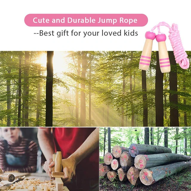 Alt view image 6 of 7 - Jump Rope Kids, 7ft Adjustable Cotton Skipping Rope with Wooden Handle for Boys and Girls Fitness Outdoor Exercise(Pink)