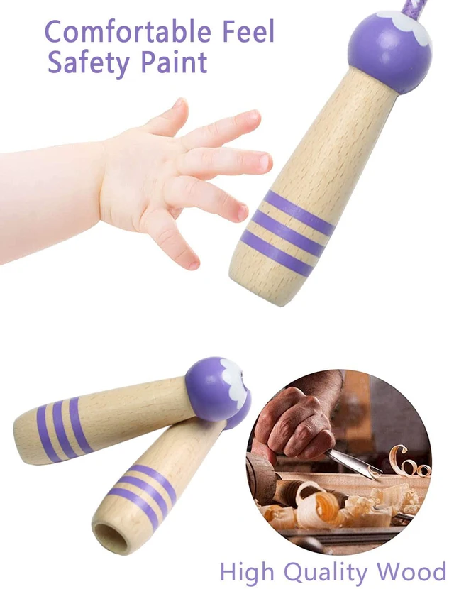 Alt view image 3 of 6 - Jump Rope Kids,8.5ft Adjustable Cotton Skipping Rope with Wooden Handle for Boys and Girls Fitness Outdoor Exercise (Purple)