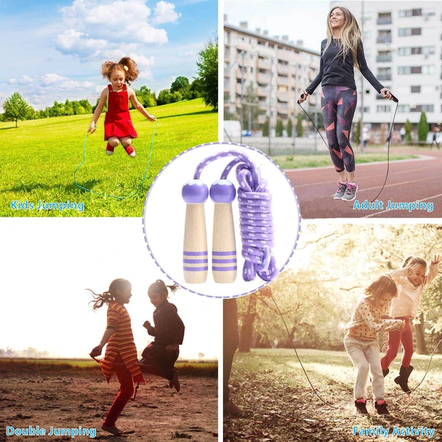 Alt view image 6 of 6 - Jump Rope Kids,8.5ft Adjustable Cotton Skipping Rope with Wooden Handle for Boys and Girls Fitness Outdoor Exercise (Purple)