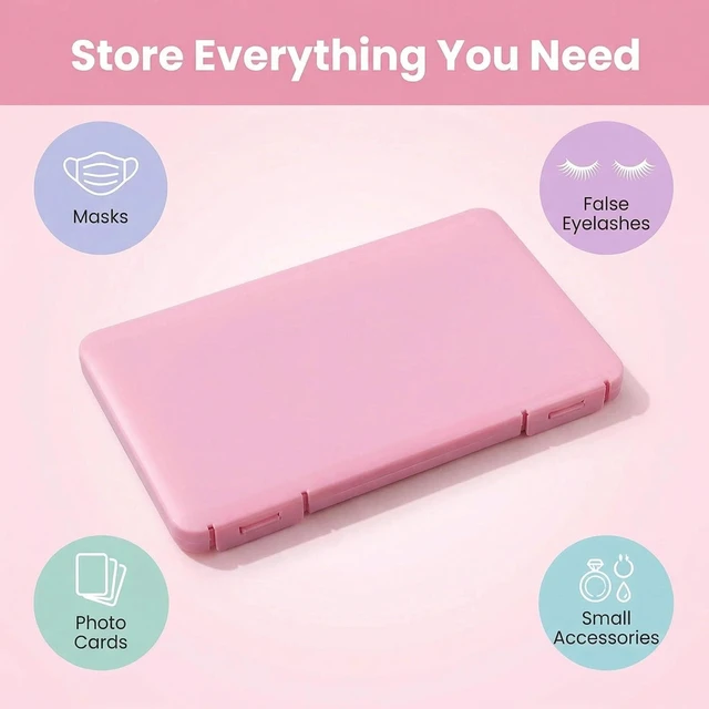 Alt view image 3 of 7 - Eyelash Storage Case,Masks Organizer, False Eyelashes Storage Box Portable,Face Masks Plastic Case Storage Box (Pink)