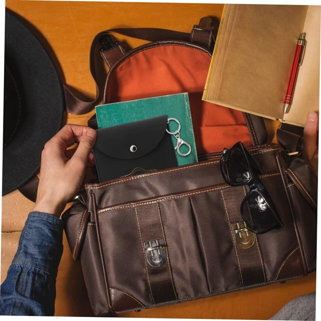 Alt view image 6 of 7 - Portable Mask Storage Bag with Clip Pu Disposable Mask Holder Storage Case for Travel Business Outdoor Use Backpack Handbag Belt or Keychain