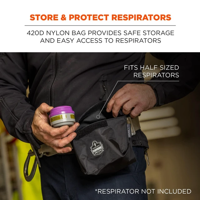 Alt view image 2 of 7 - Carry Pouch for Half Mask Respirators, Straps to Attach Around Belt, Cover Flap Closure, 8.5" L x, 3" W, 7" H, Ergodyne Arsenal 5182,Black
