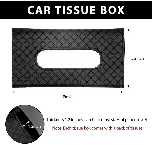 Alt view image 2 of 6 - Car Tissue Holder, Leather Sun Visor Hanging Napkin Holder with Tissue Refill, Clip-On Visor Mask Dispenser Premium Paper Towels Case for Vehicles, Universal Car Accessories (Black)