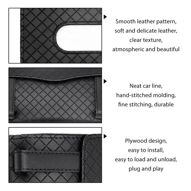 Alt view image 3 of 6 - Car Tissue Holder, Leather Sun Visor Hanging Napkin Holder with Tissue Refill, Clip-On Visor Mask Dispenser Premium Paper Towels Case for Vehicles, Universal Car Accessories (Black)