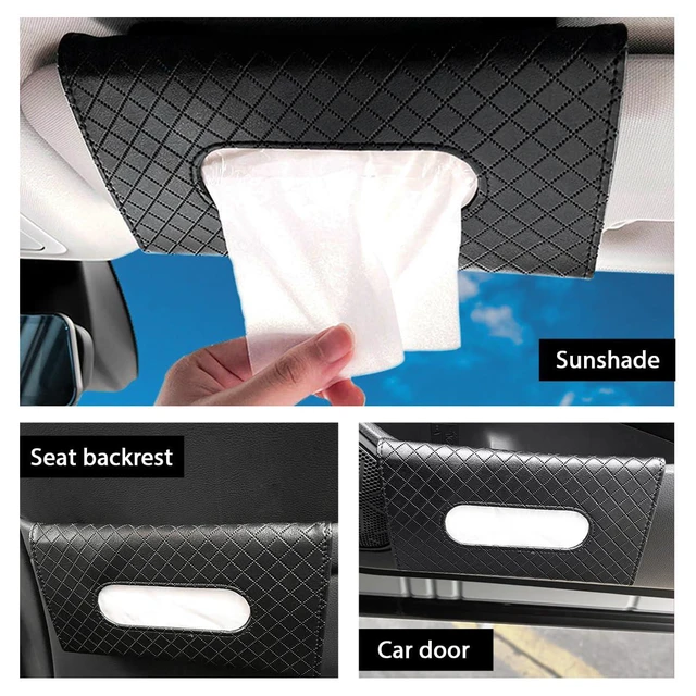 Alt view image 6 of 6 - Car Tissue Holder, Leather Sun Visor Hanging Napkin Holder with Tissue Refill, Clip-On Visor Mask Dispenser Premium Paper Towels Case for Vehicles, Universal Car Accessories (Black)