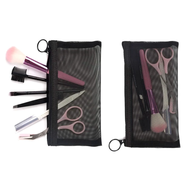 Alt view image 6 of 7 - Zipper Mesh Bags, Pack of 4 (S/M/L & Long Pouch), Beauty Makeup Cosmetic Accessories Organizer, Travel Toiletry Kit Set Storage Case, Black
