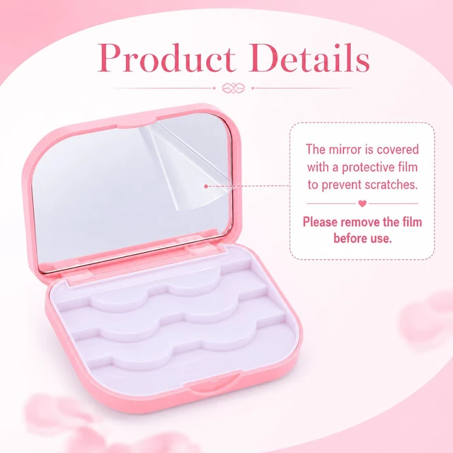 Alt view image 3 of 7 - 3-Layer Eyelash Storage Case with Mirror, Portable Pink Lash Organizer | Makeup Storage Box Empty Travel Cases Cosmetic Organizer Box Fake Eyelash Container Lash Packaging Pink