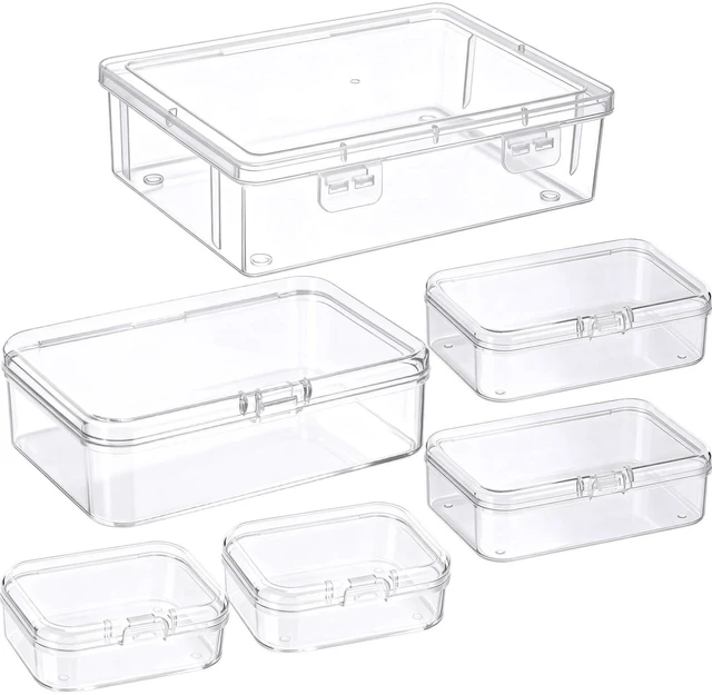 Main image of 6 Pieces Small Clear Plastic Storage Box, 4 Size | Hinged Lids, Mini Plastic Containers Box for Collecting Small Items Beads Jewelry Crafts, Compact Portable Storage