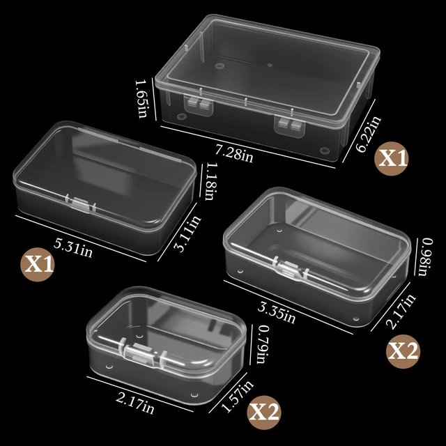Alt view image 2 of 7 - 6 Pieces Small Clear Plastic Storage Box, 4 Size | Hinged Lids, Mini Plastic Containers Box for Collecting Small Items Beads Jewelry Crafts, Compact Portable Storage