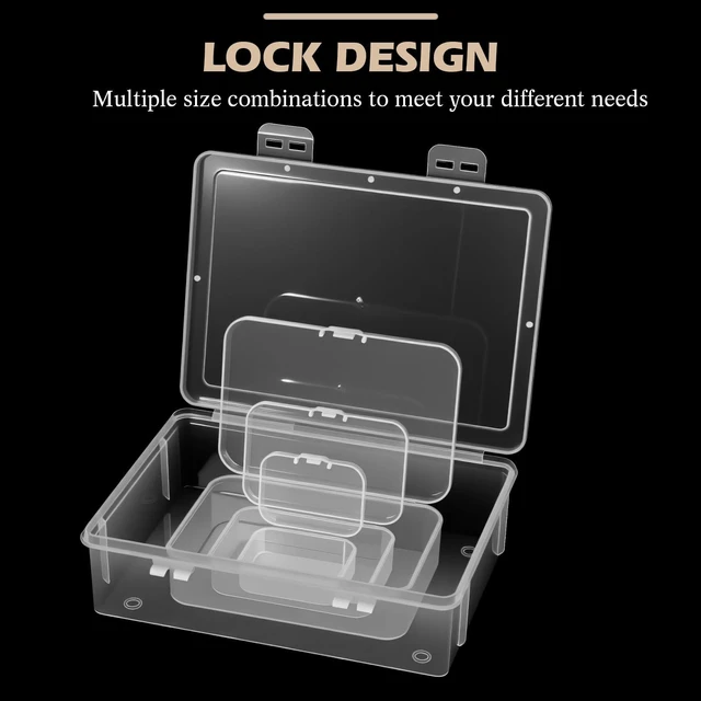 Alt view image 3 of 7 - 6 Pieces Small Clear Plastic Storage Box, 4 Size | Hinged Lids, Mini Plastic Containers Box for Collecting Small Items Beads Jewelry Crafts, Compact Portable Storage