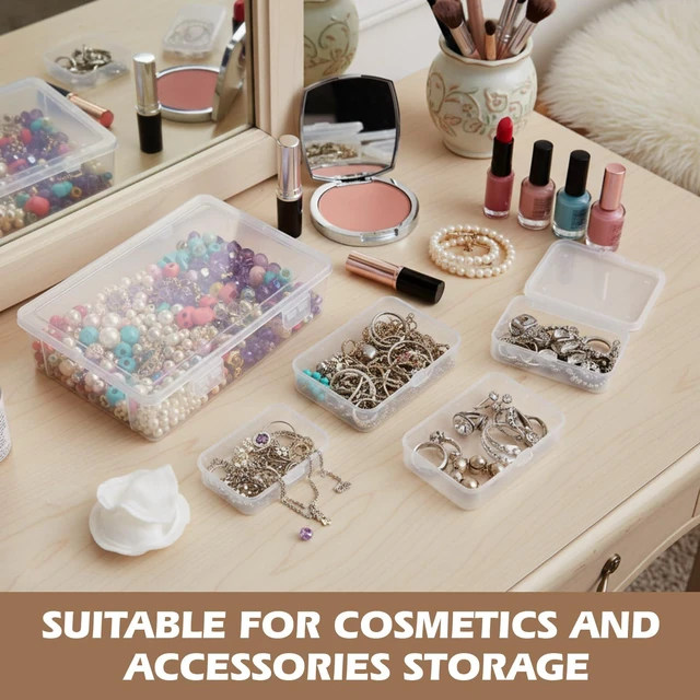 Alt view image 4 of 7 - 6 Pieces Small Clear Plastic Storage Box, 4 Size | Hinged Lids, Mini Plastic Containers Box for Collecting Small Items Beads Jewelry Crafts, Compact Portable Storage