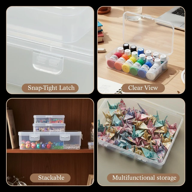 Alt view image 7 of 7 - 6 Pieces Small Clear Plastic Storage Box, 4 Size | Hinged Lids, Mini Plastic Containers Box for Collecting Small Items Beads Jewelry Crafts, Compact Portable Storage