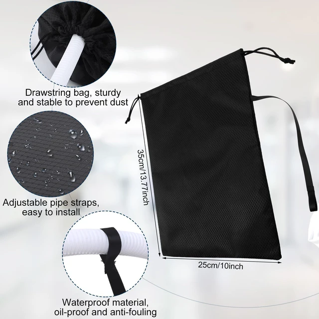 Alt view image 2 of 5 - 2 Packs Respirator Mask Covers Reusable Storage Bag with Strap Black | Breathable Mesh Keeps Mask Dry, Reusable Drawstring with Loop, Includes 2 Adhesive Hooks, for Travel and Home Storage