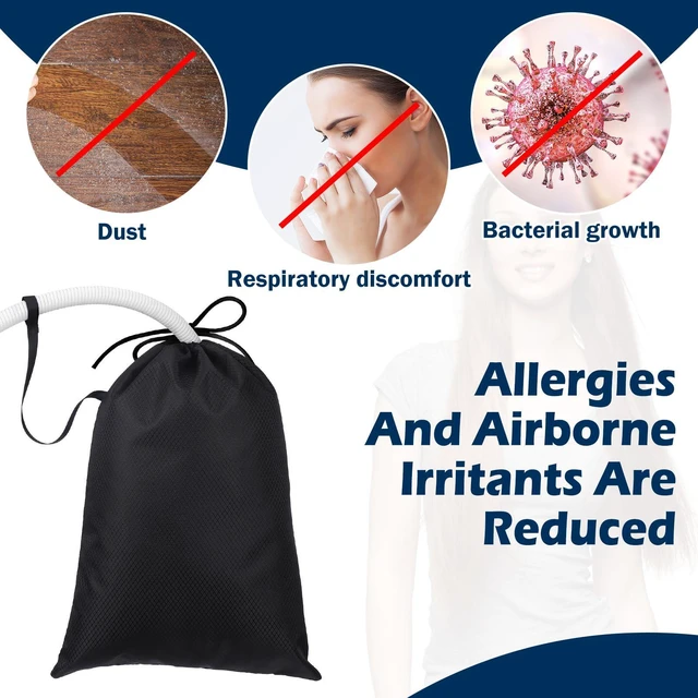 Alt view image 3 of 5 - 2 Packs Respirator Mask Covers Reusable Storage Bag with Strap Black | Breathable Mesh Keeps Mask Dry, Reusable Drawstring with Loop, Includes 2 Adhesive Hooks, for Travel and Home Storage