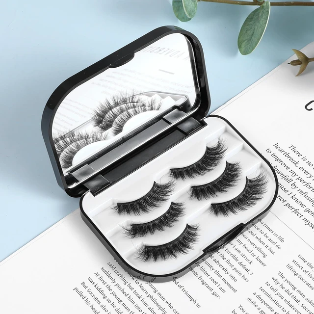 Alt view image 5 of 7 - Eyelash Storage Case, 3 Layer False Eyelash Travel Case Fake Eye Lash Cases with Mirror Makeup Storage Box Empty Cosmetic Organizer Box Lash Packaging Can Store 3 Pairs (Black)