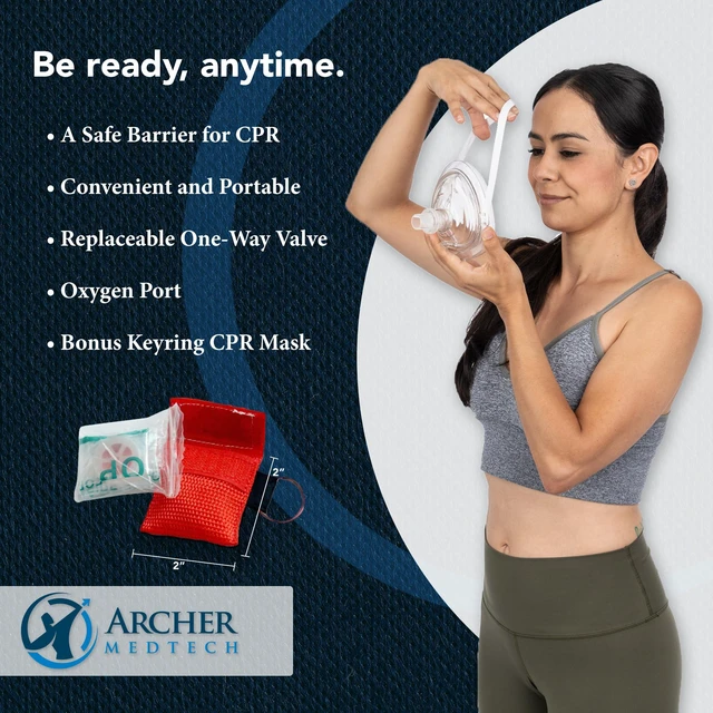 Alt view image 3 of 7 - CPR Mask with One-Way Valve, Hard Case and Face Shield | Soft contoured cuff, replaceable one-way valve, supplemental oxygen inlet, latex-free, gloves and instructions included