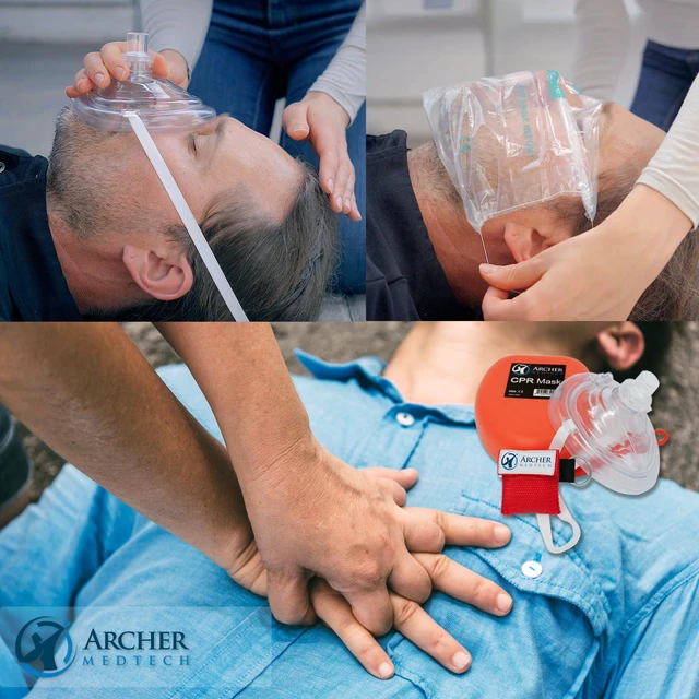 Alt view image 5 of 7 - CPR Mask with One-Way Valve, Hard Case and Face Shield | Soft contoured cuff, replaceable one-way valve, supplemental oxygen inlet, latex-free, gloves and instructions included