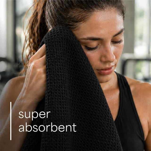 Alt view image 2 of 7 - Microfiber Gym Towels, 6 Pack, 16" x 27", Honeycomb Black