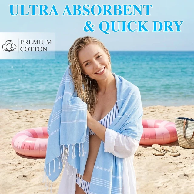 Alt view image 4 of 6 - Oversized Turkish Beach Towel 36"x72", Sand-Free Quick Dry Lightweight Microfiber Pool Bath Towel, Large Travel Beach Blanket for Women, Cruise Essentials, Summer Gift