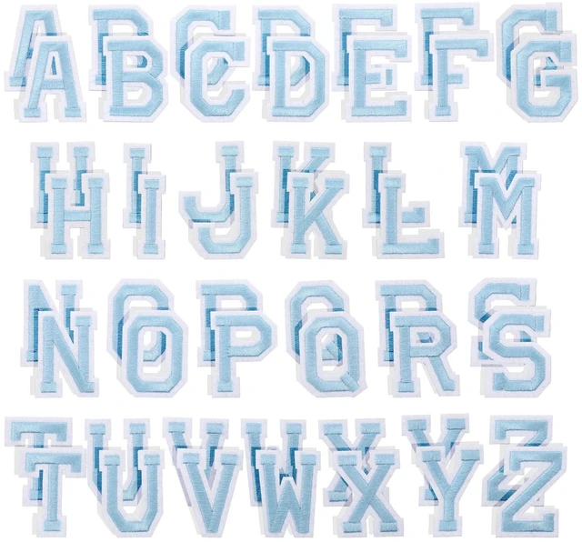 Alt view image 2 of 7 - 52 Pieces Iron on Letter Patches, Embroidered A-Z Letter Patches | Self Adhesive Chenille Patches for DIY Clothing, Heat Press Name Patch for Clothes, Dress, Hat, Jeans - 2 Inch Light Blue