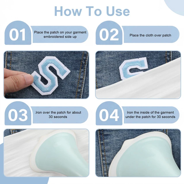 Alt view image 5 of 7 - 52 Pieces Iron on Letter Patches, Embroidered A-Z Letter Patches | Self Adhesive Chenille Patches for DIY Clothing, Heat Press Name Patch for Clothes, Dress, Hat, Jeans - 2 Inch Light Blue