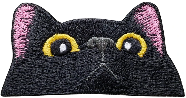 Main image of Black Cat Face Iron On Patches for Clothing Embroidered Applique Patch Badge Sew On Cry Emblem DIY Craft (Cute)