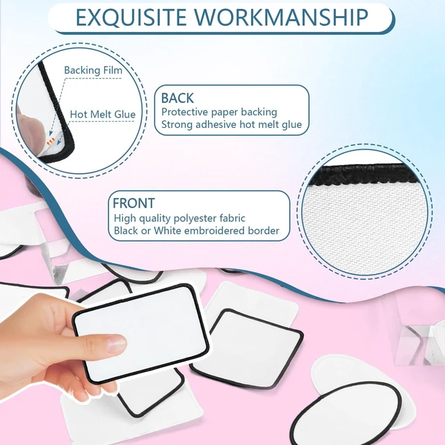 Alt view image 4 of 7 - Sublimation Blanks Patches - 40 PCs Rectangle Large Iron-on Patch with Black Border - Strong Adhesive Badges for DIY Hats Backpack T-Shirt Project